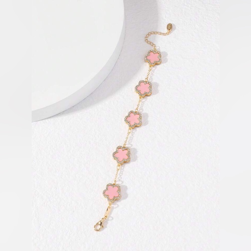 New, light pink gold fashion clover bracelet